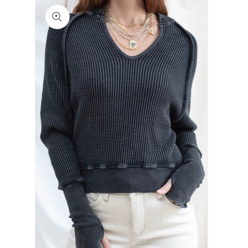 Mac and Me V Neck Waffle Top